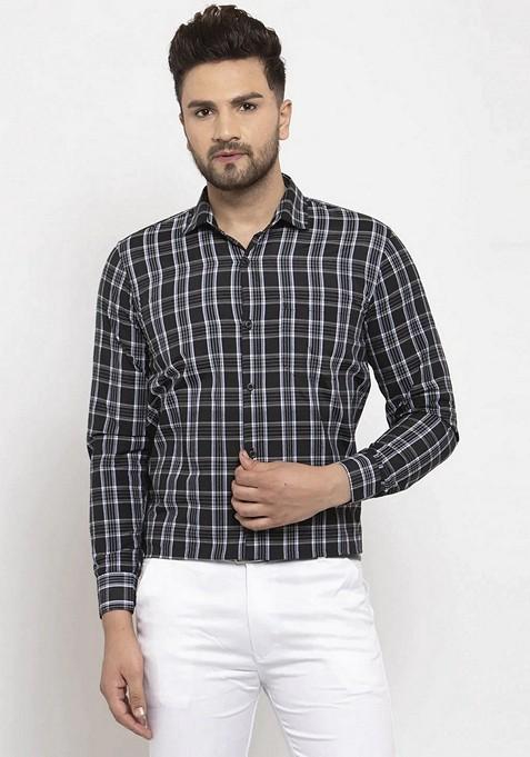 Black Printed Cotton Shirt For Men