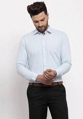 Sky Blue Printed Cotton Shirt For Men