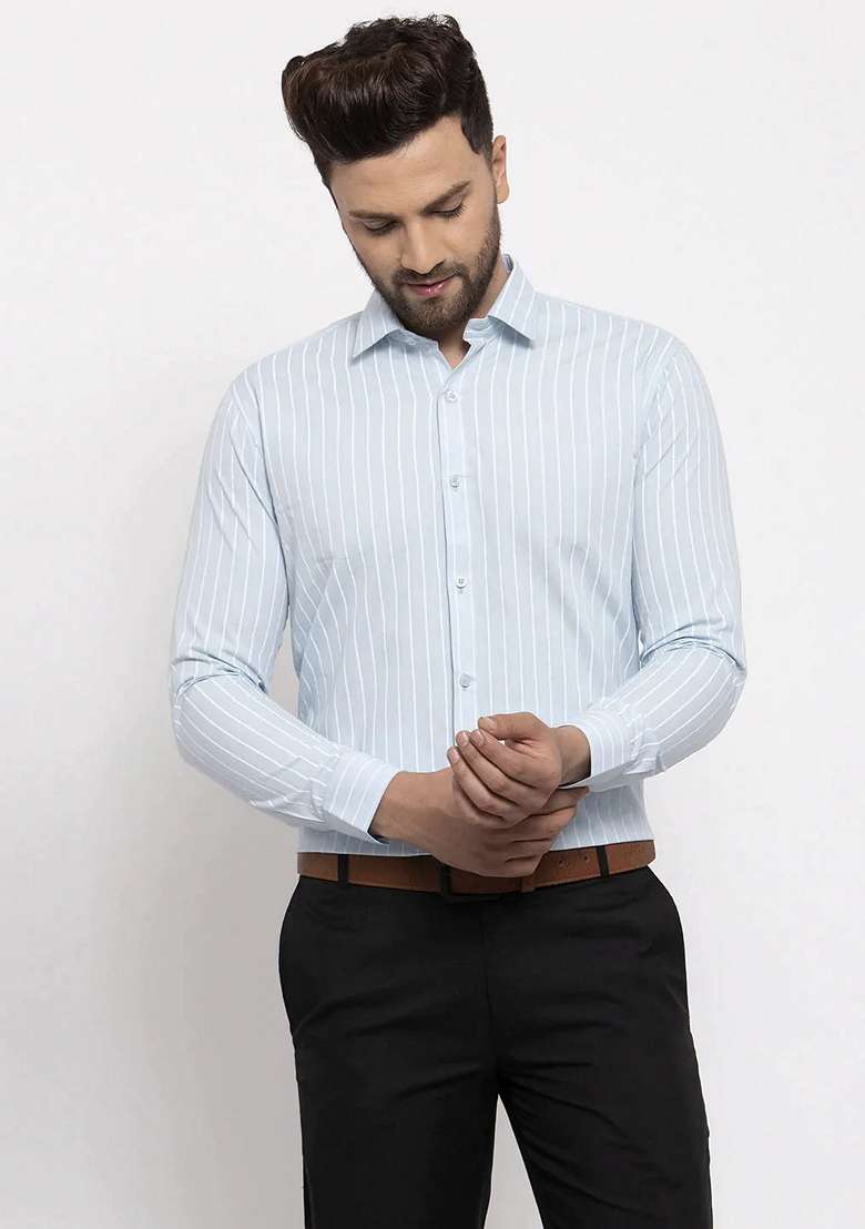 Sky Blue Printed Cotton Shirt For Men - Indya