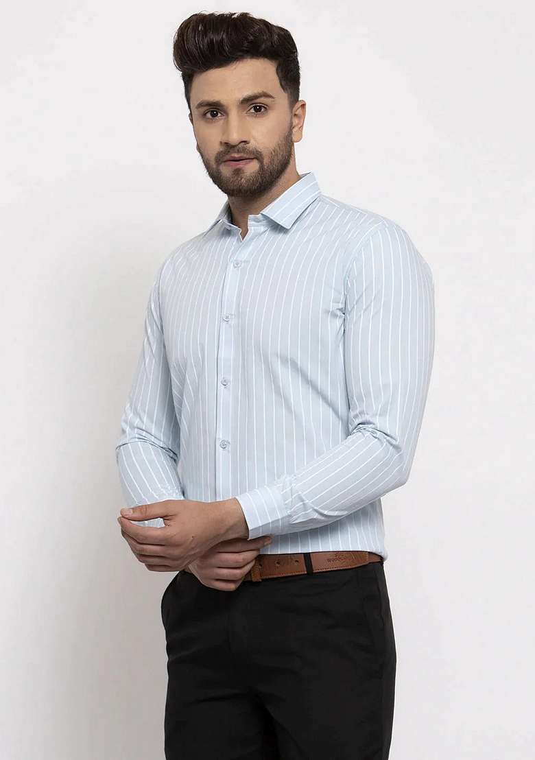 Sky Blue Printed Cotton Shirt For Men - Indya
