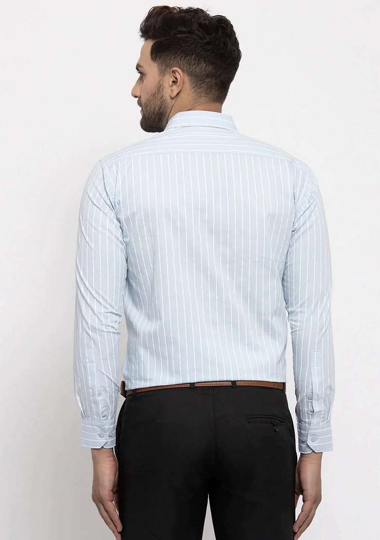 Sky Blue Printed Cotton Shirt For Men - Indya