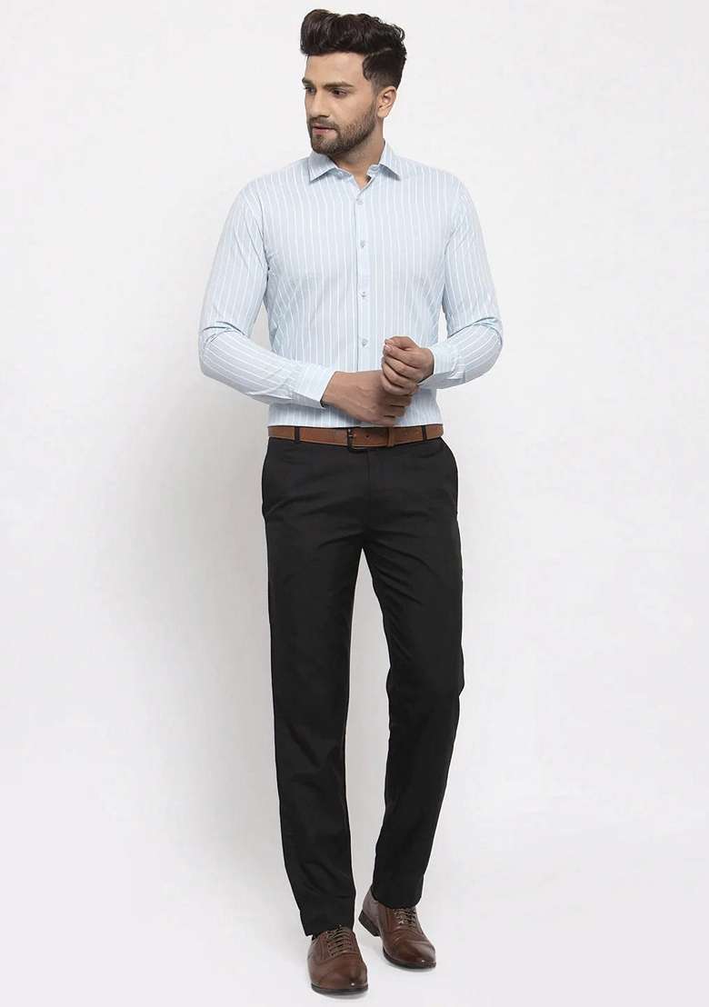 Sky Blue Printed Cotton Shirt For Men - Indya