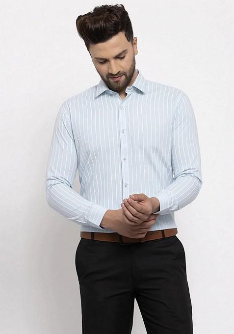 Sky Blue Printed Cotton Shirt For Men