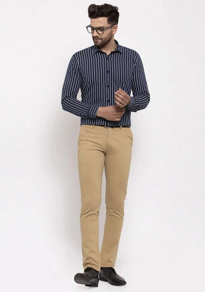 Navy Blue Printed Cotton Shirt For Men - Indya