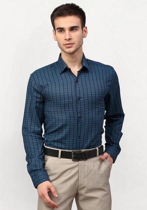 Blue Printed Cotton Shirt For Men