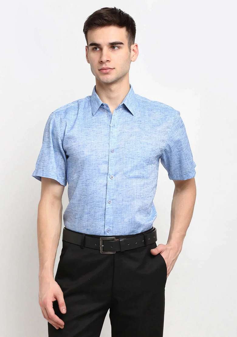 Blue Cotton Shirt For Men - Indya