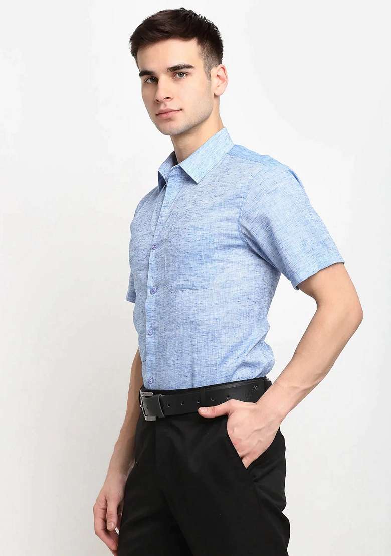 Blue Cotton Shirt For Men - Indya