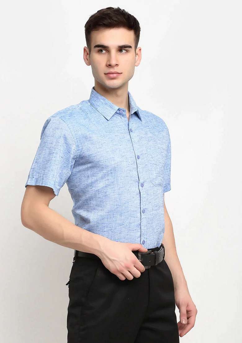 Blue Cotton Shirt For Men - Indya
