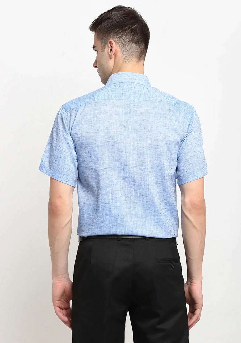 Blue Cotton Shirt For Men - Indya