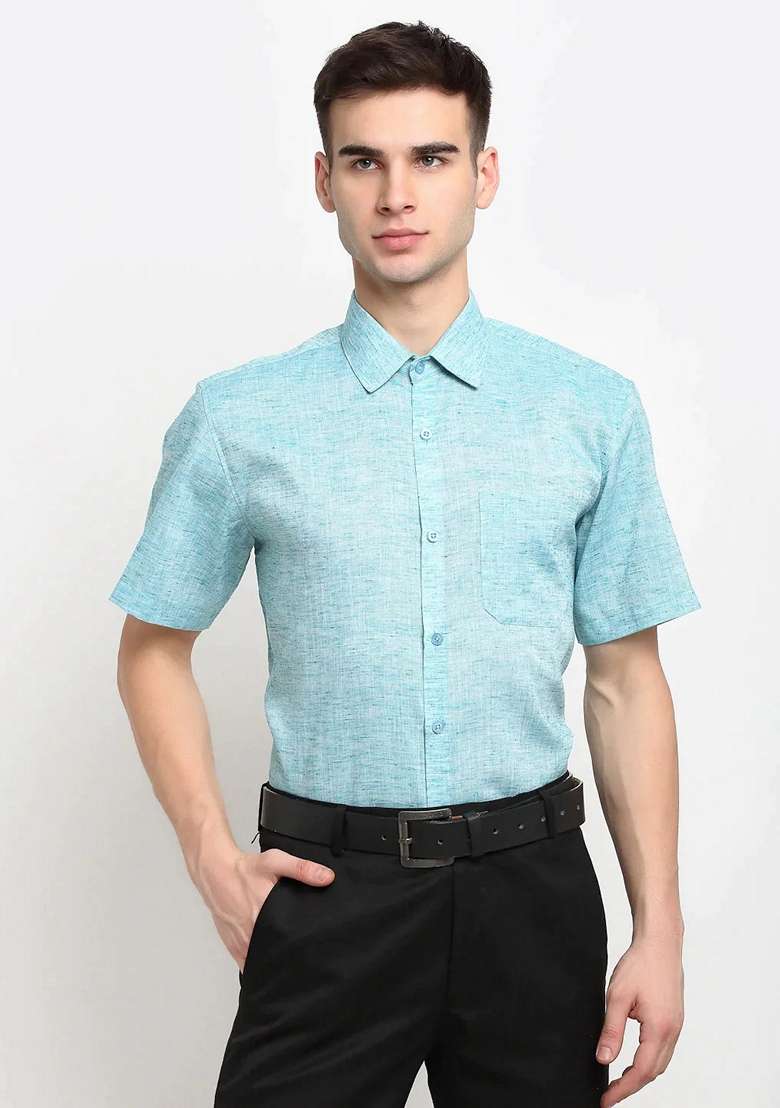 Green Cotton Shirt For Men - Indya