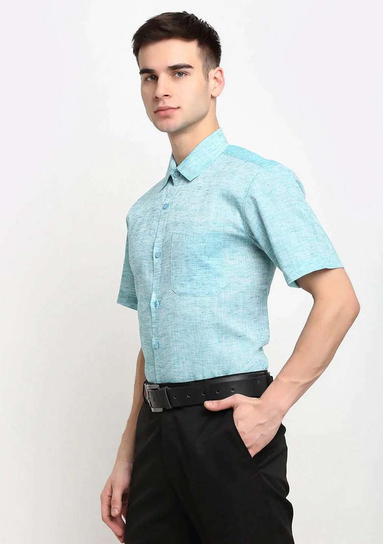 Green Cotton Shirt For Men - Indya