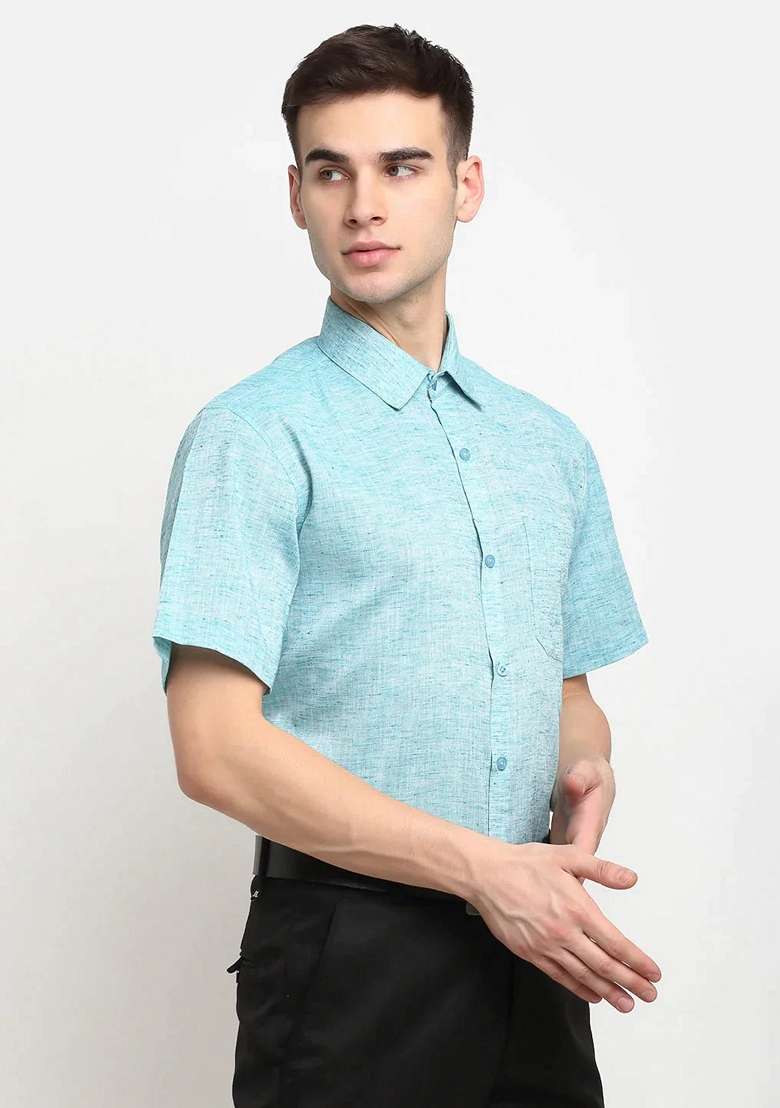 Green Cotton Shirt For Men - Indya