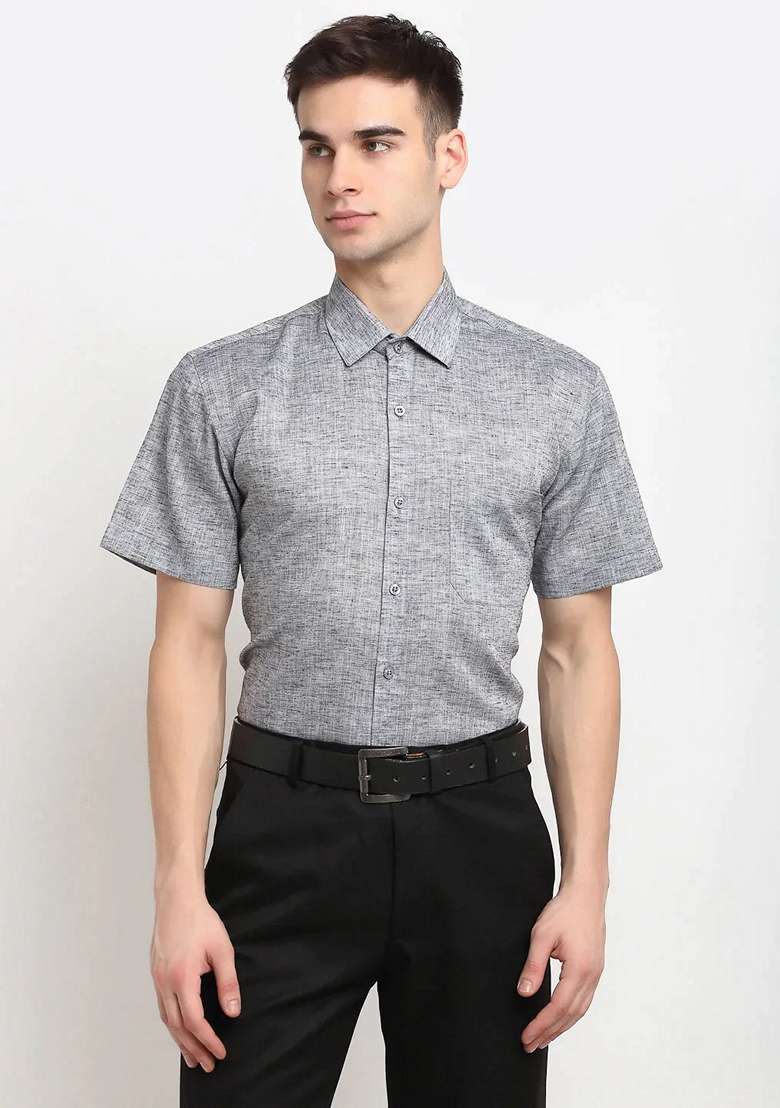 Grey Cotton Shirt For Men - Indya
