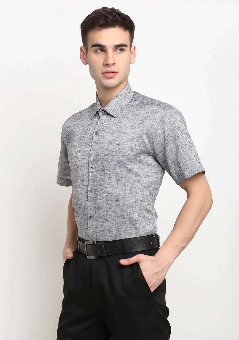 Grey Cotton Shirt For Men - Indya