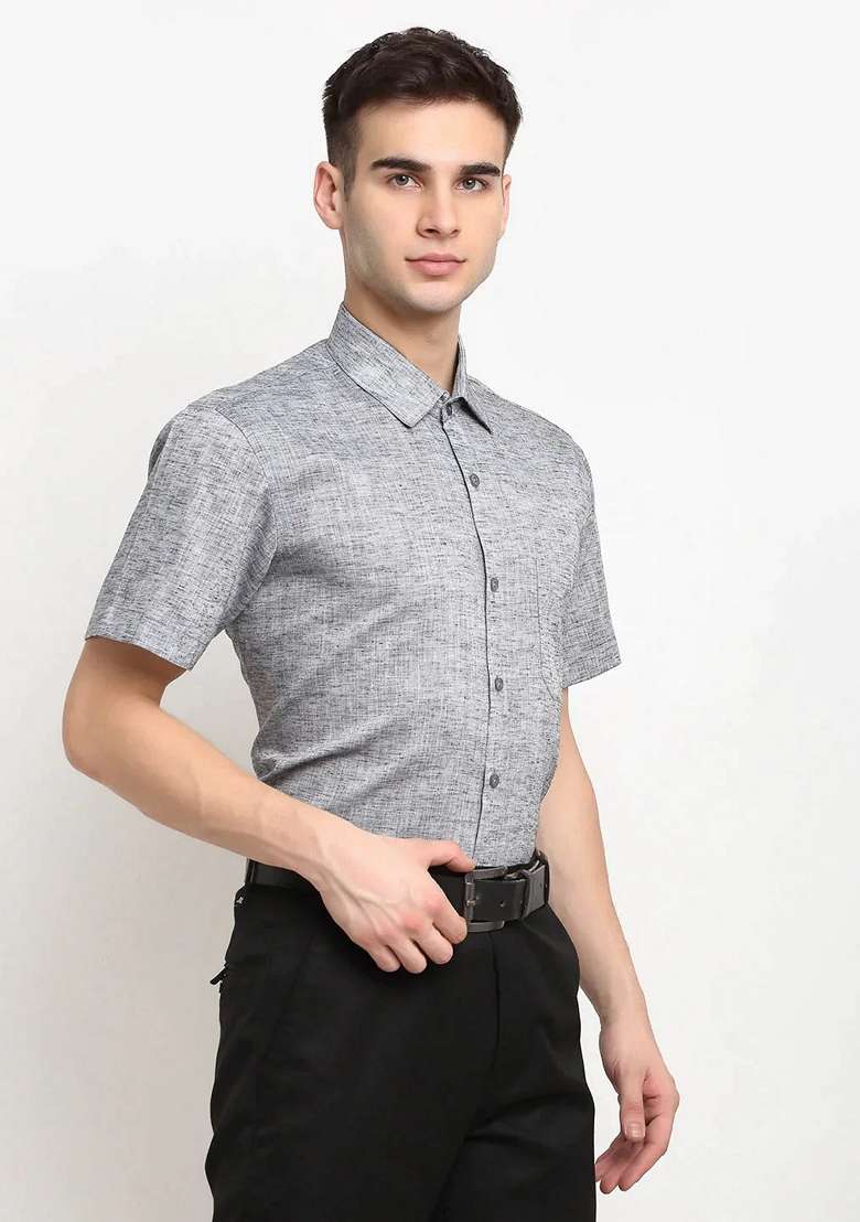Grey Cotton Shirt For Men - Indya