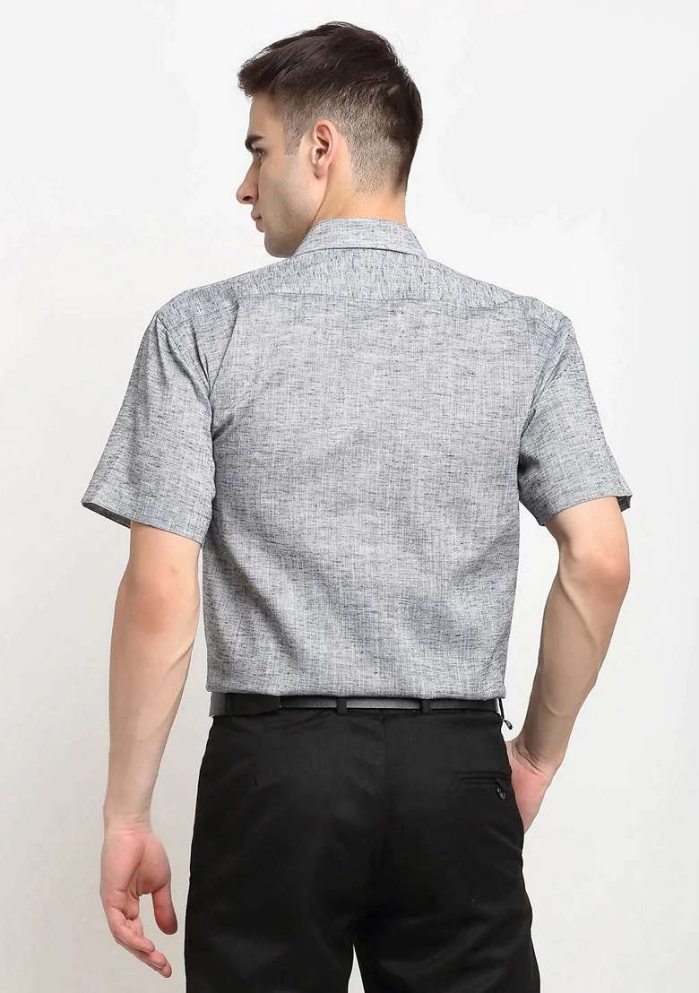 Grey Cotton Shirt For Men - Indya