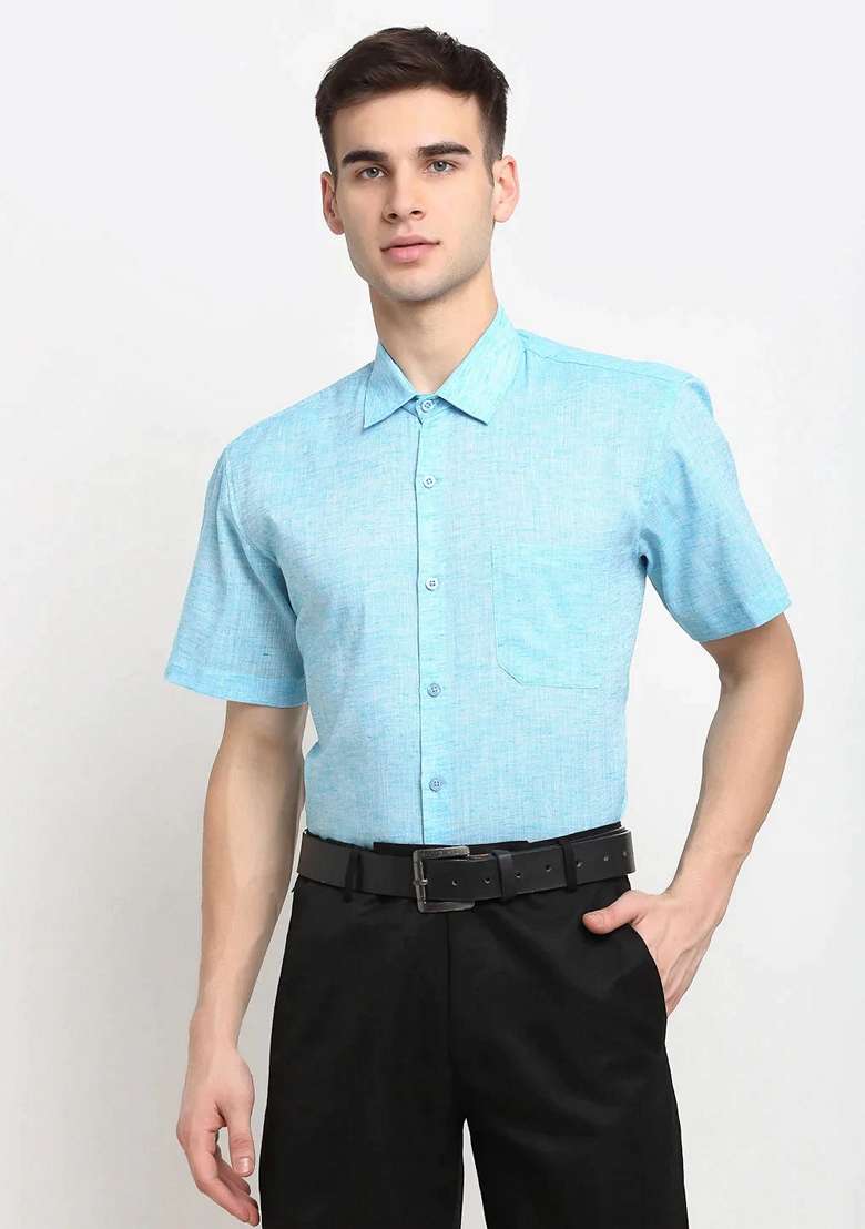 Sky Blue Cotton Shirt For Men - Indya