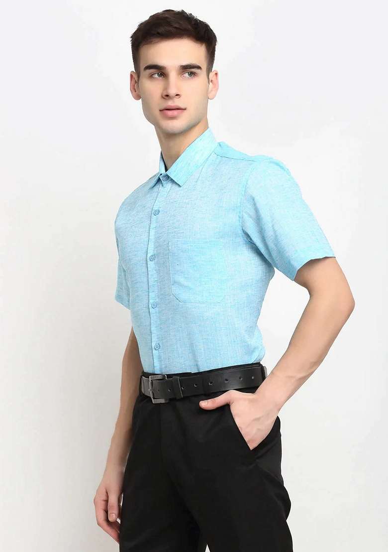 Sky Blue Cotton Shirt For Men - Indya