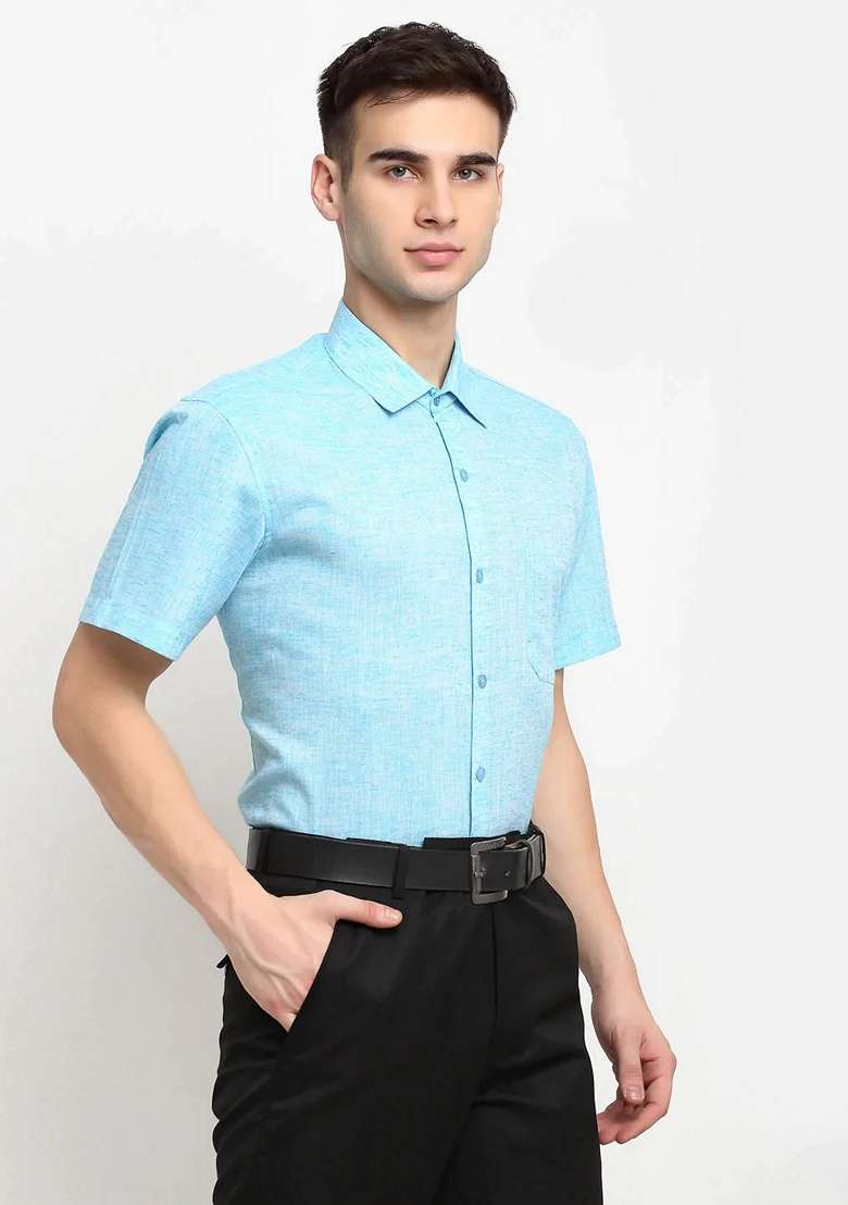 Sky Blue Cotton Shirt For Men - Indya