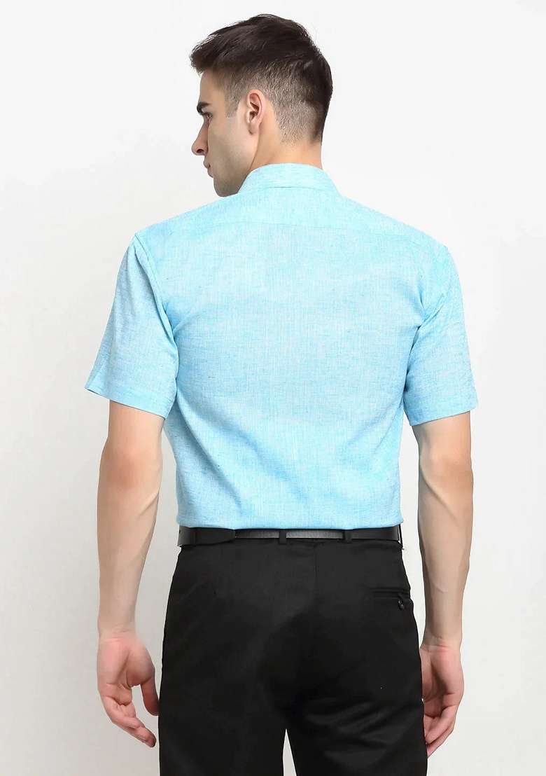 Sky Blue Cotton Shirt For Men - Indya