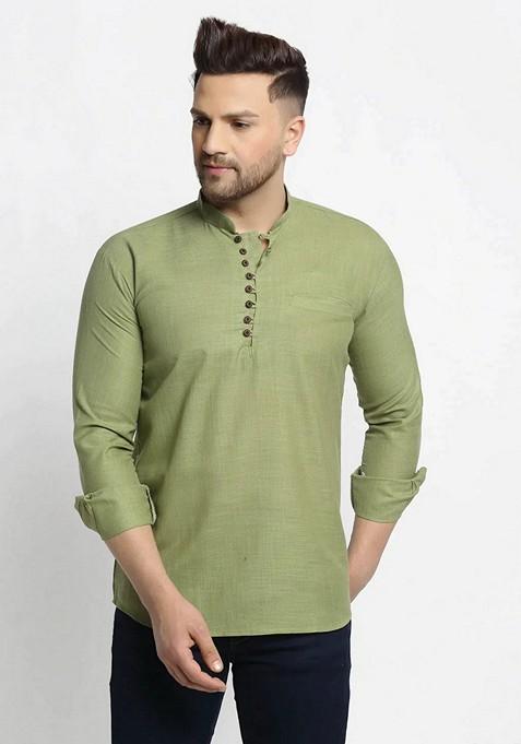 Olive Cotton Kurta For Men