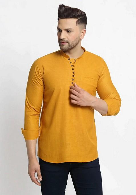 Mustard Cotton Kurta For Men