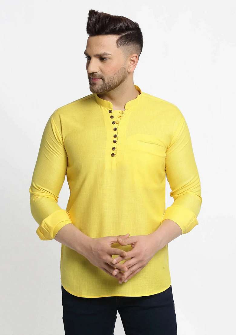 Lemon Green Cotton Kurta For Men - Indya