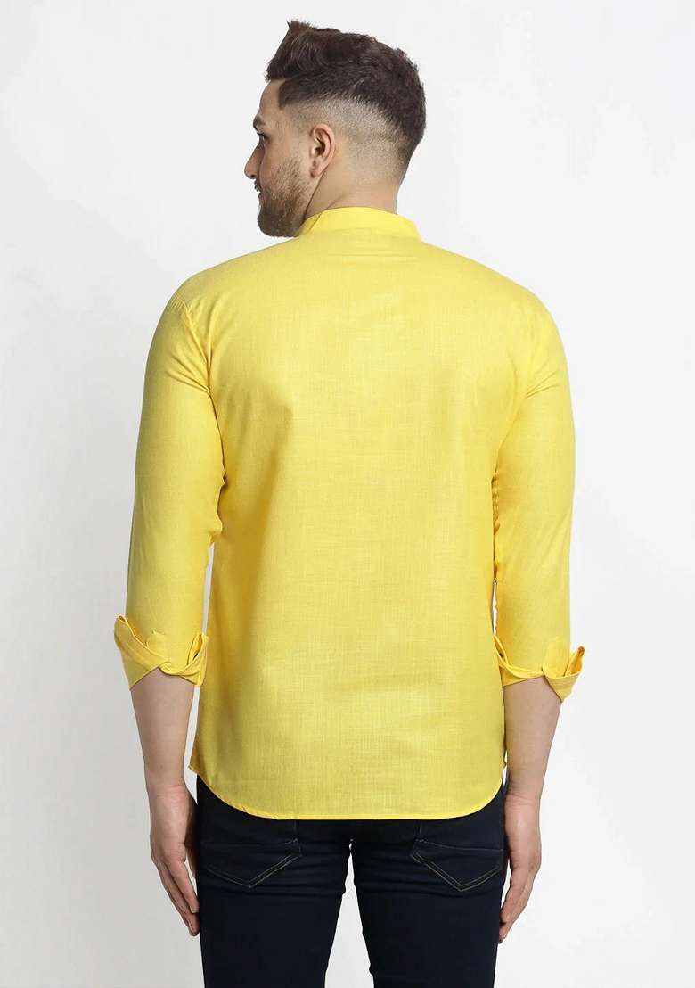 Lemon Green Cotton Kurta For Men - Indya