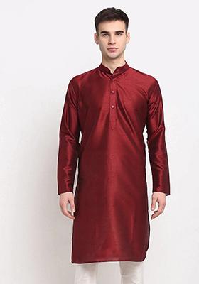 Maroon Dupion Silk Kurta For Men