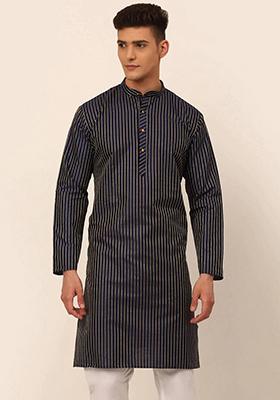 Navy Blue Chikankari Cotton Blend Kurta For Men