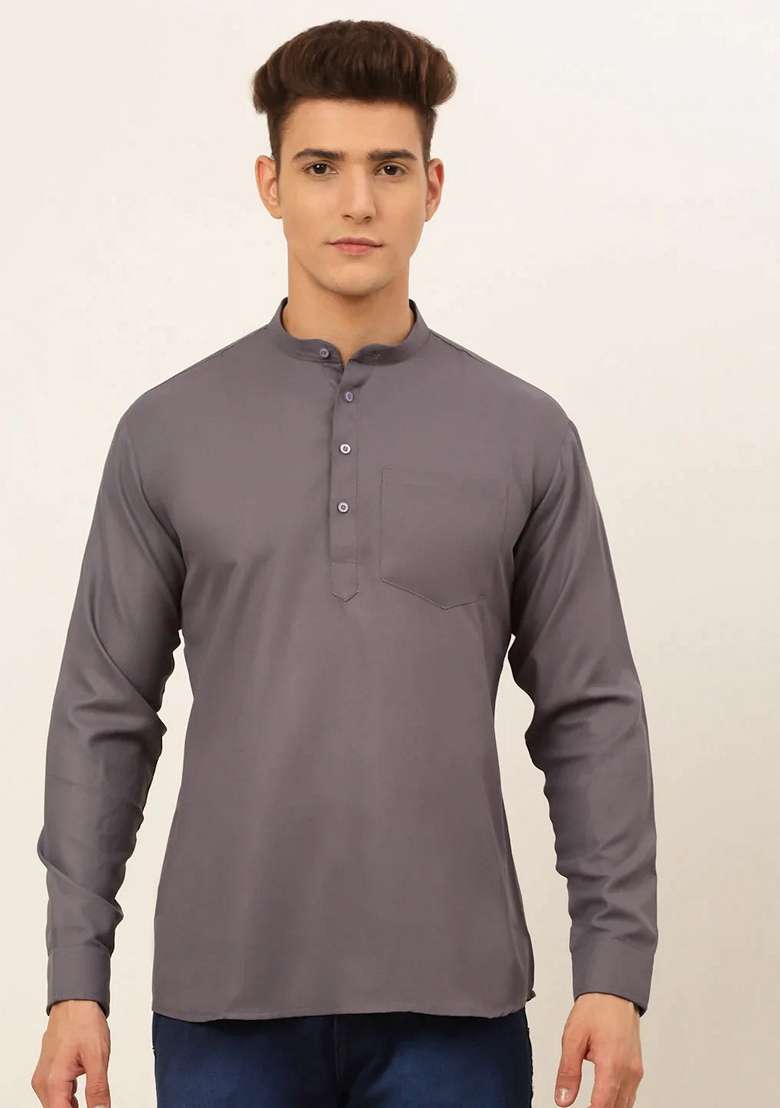 Grey Cotton Kurta For Men - Indya