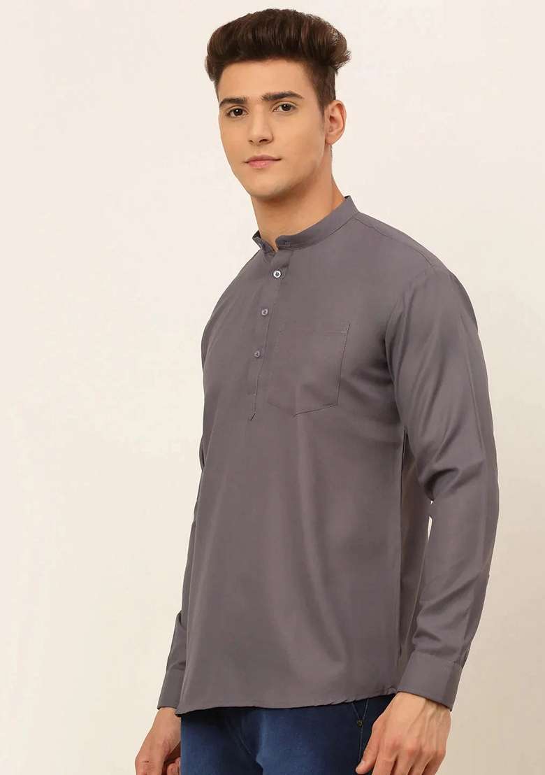 Grey Cotton Kurta For Men - Indya