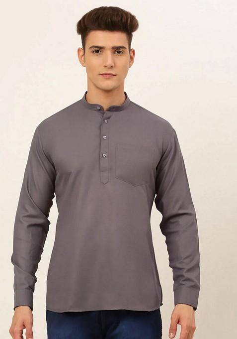 Grey Cotton Kurta For Men