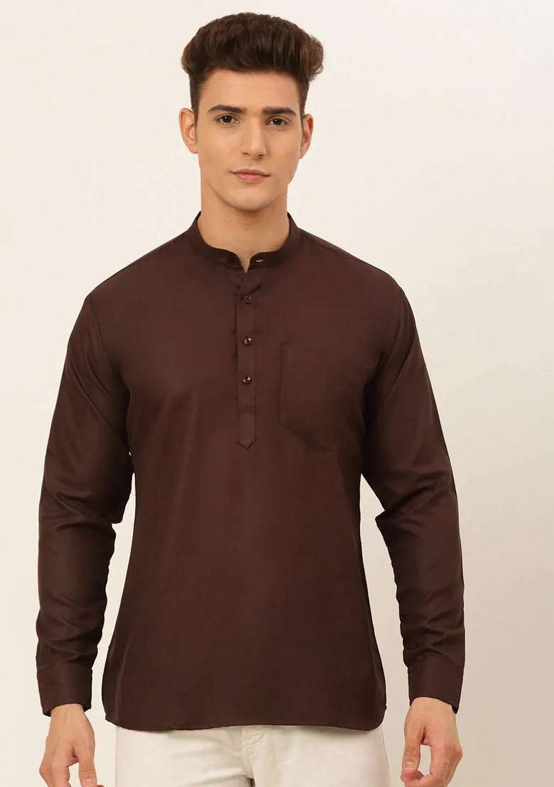 Brown Cotton Kurta For Men - Indya