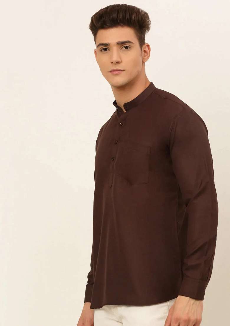 Brown Cotton Kurta For Men - Indya