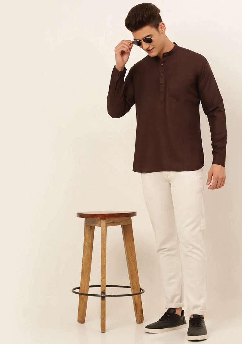 Brown Cotton Kurta For Men - Indya