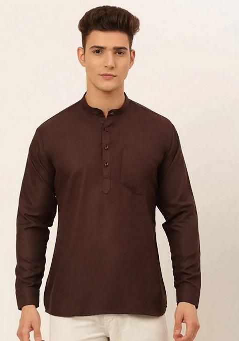 Brown Cotton Kurta For Men