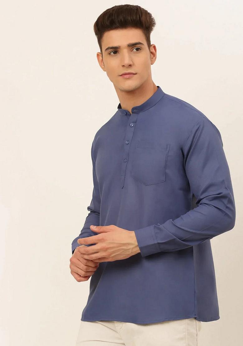 Blue Cotton Kurta For Men - Indya