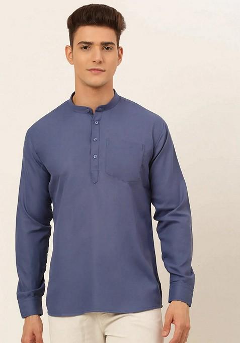 Blue Cotton Kurta For Men