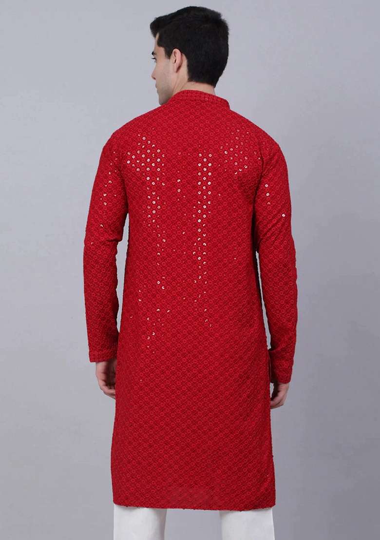 Maroon Embroidered Viscose Rayon Kurta For Men - Indya