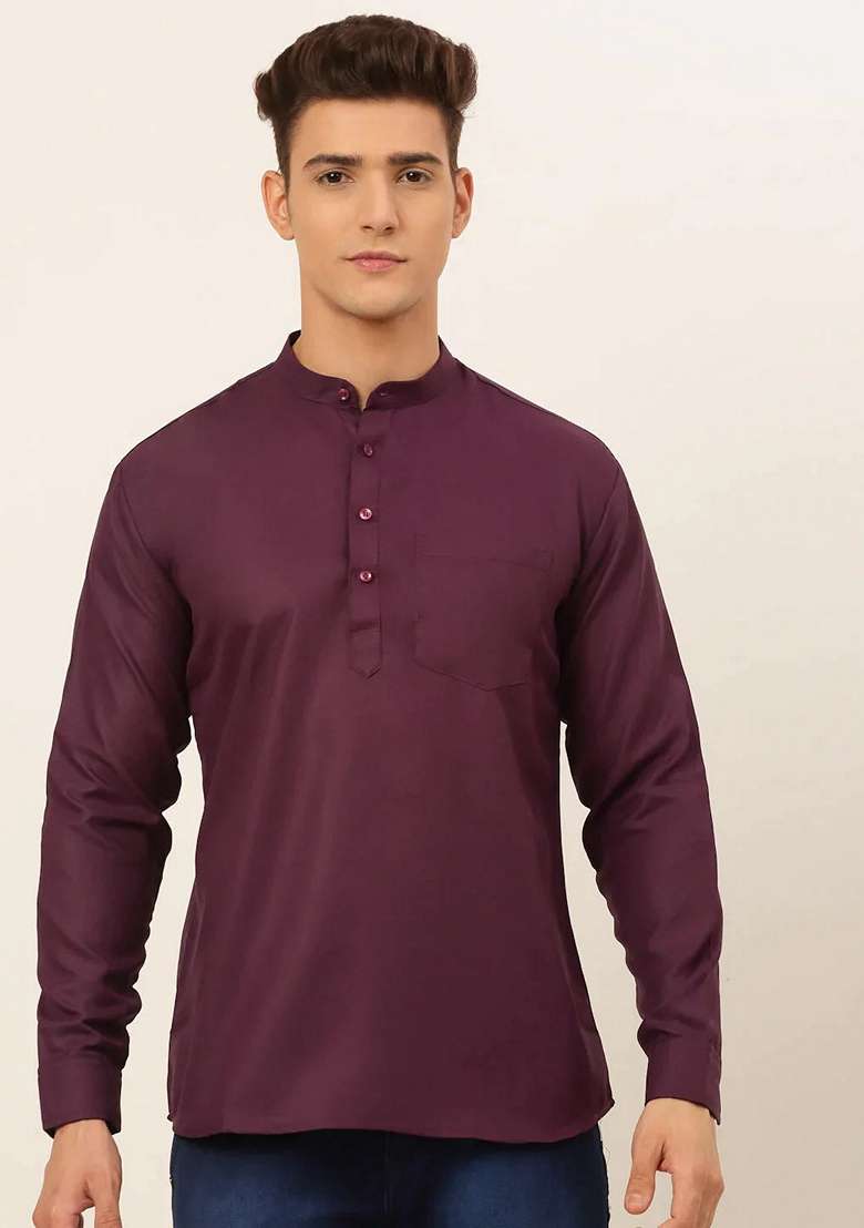 Wine Cotton Kurta For Men - Indya
