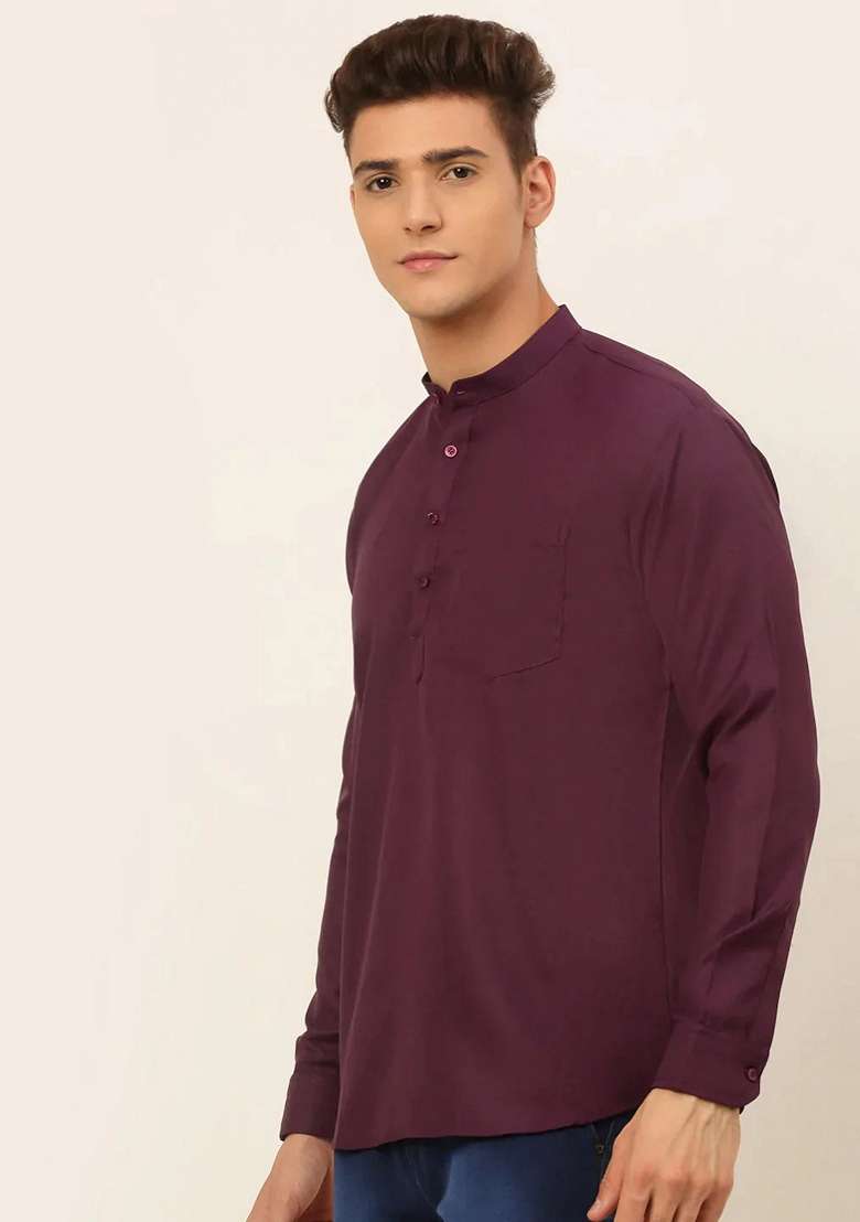 Wine Cotton Kurta For Men - Indya