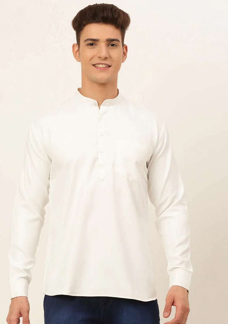 White Cotton Kurta For Men - Indya