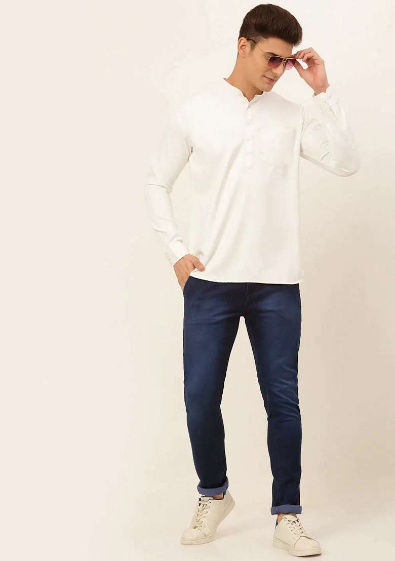 White Cotton Kurta For Men - Indya