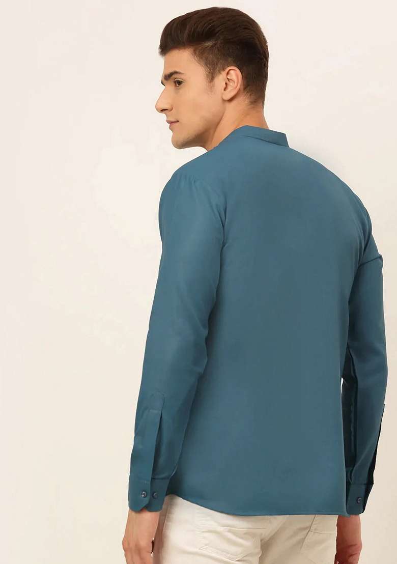 Teal Blue Cotton Kurta For Men - Indya