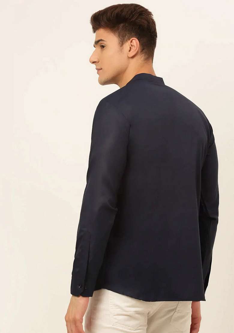 Navy Blue Cotton Kurta For Men - Indya