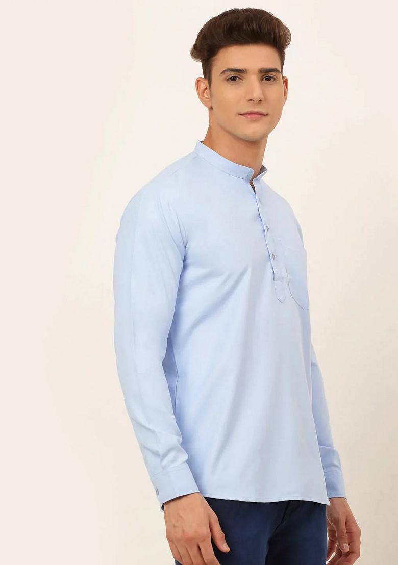 Blue Cotton Kurta For Men - Indya