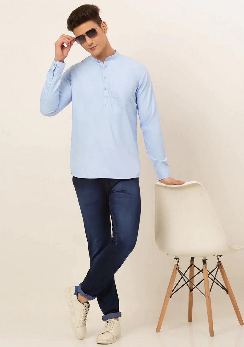Blue Cotton Kurta For Men - Indya