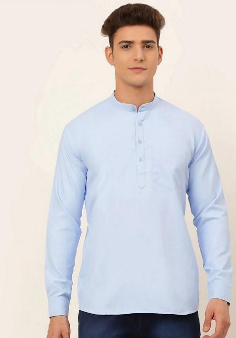 Blue Cotton Kurta For Men