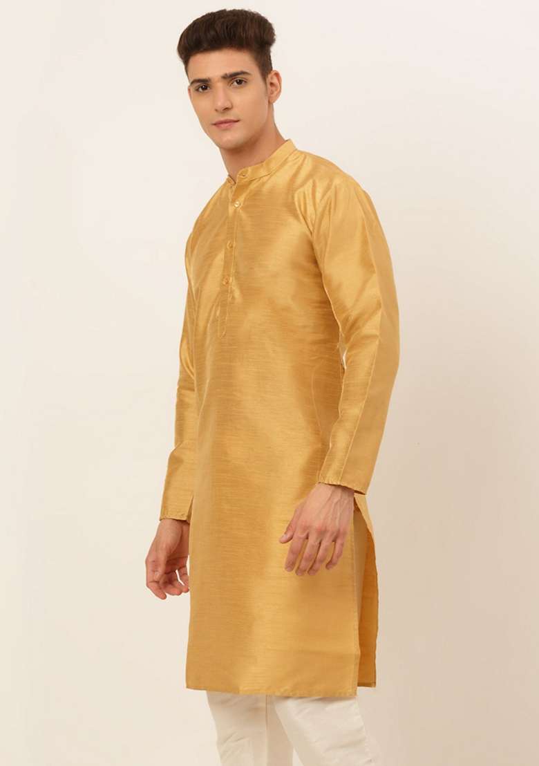 Golden Dupion Silk Blend Kurta For Men - Indya